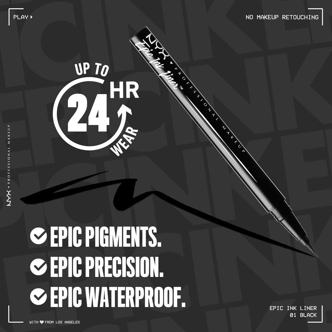 - Eyeliner Feutre - Waterproof - Tracé Précis - Couleur Intense Tenue Longue Durée - Embout Ultra-Précis - Formule Vegan - Epic Ink Liner - Teinte : Black (01) | Pointe Feutre Souple Précise, Formule Vegan, Trait Modulable Fin Ou Épais, Tenue Longue Durée